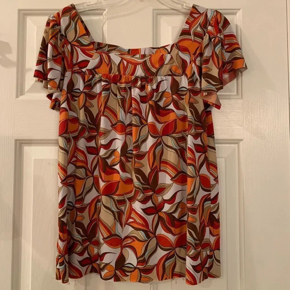 Matty M Square Neck Floral Burst Blouse sz L